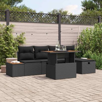 Set de canapele pentru grădină 6 pcs Negru poliratan GartenMobel Dekor
