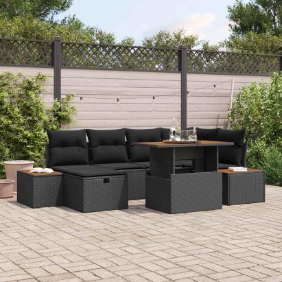 Set de canapele pentru grădină 7 pcs Negru poliratan GartenMobel Dekor