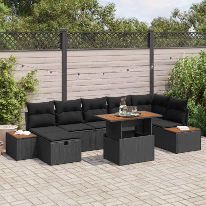 Set de canapele pentru grădină 8 pcs Negru poliratan GartenMobel Dekor