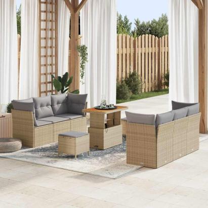 Set de canapele pentru grădină cu pernă 9 pcs Bej poliratan GartenMobel Dekor