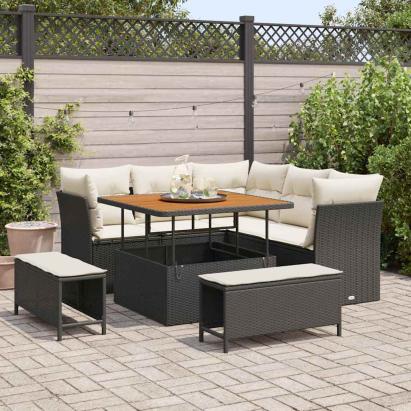 Set de canapele pentru grădină 8 pcs Negru poliratan GartenMobel Dekor