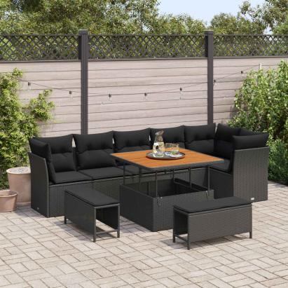 Set de canapele pentru grădină 9 pcs Negru poliratan GartenMobel Dekor