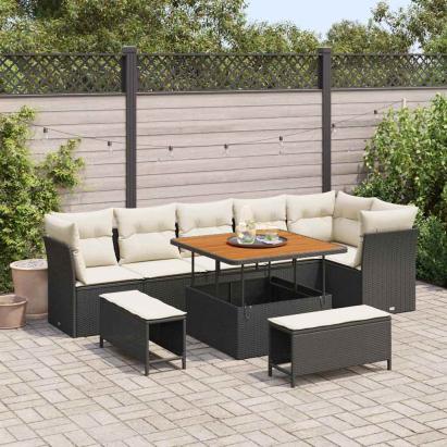 Set de canapele pentru grădină 9 pcs Negru poliratan GartenMobel Dekor