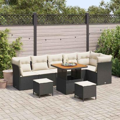 Set de canapele pentru grădină 9 pcs Negru poliratan GartenMobel Dekor