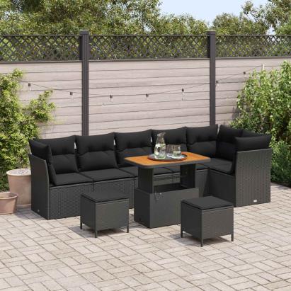 Set de canapele pentru grădină 9 pcs Negru poliratan GartenMobel Dekor