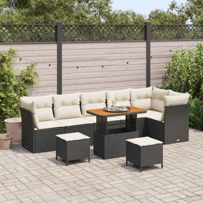 Set de canapele pentru grădină 9 pcs Negru poliratan GartenMobel Dekor