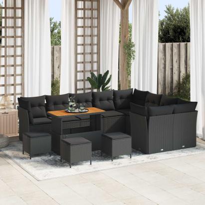 Set de canapele pentru grădină 13 pcs Negru poliratan GartenMobel Dekor