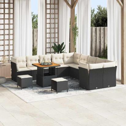 Set de canapele pentru grădină 13 pcs Negru poliratan GartenMobel Dekor