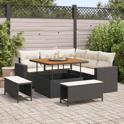Set de canapele pentru grădină 8 pcs Negru poliratan GartenMobel Dekor