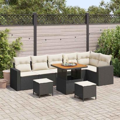 Set de canapele pentru grădină 9 pcs Negru poliratan GartenMobel Dekor