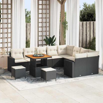 Set de canapele pentru grădină 12 pcs Negru poliratan GartenMobel Dekor