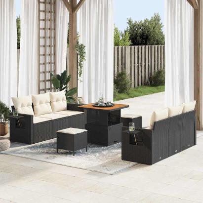 Set de canapele pentru grădină cu pernă 9 pcs Negru poliratan GartenMobel Dekor