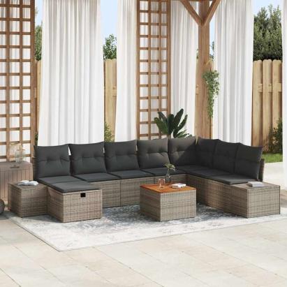 Set de canapele pentru grădină cu pernă 9 pcs Gri Rattan poli GartenMobel Dekor