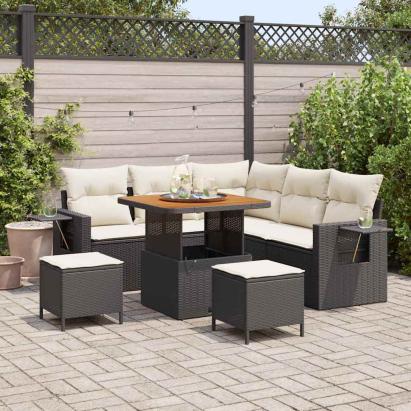 Set de canapele pentru grădină cu pernă 8 pcs Negru poliratan GartenMobel Dekor
