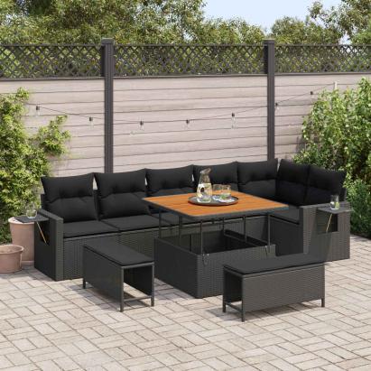 Set de canapele pentru grădină 9 pcs Negru poliratan GartenMobel Dekor