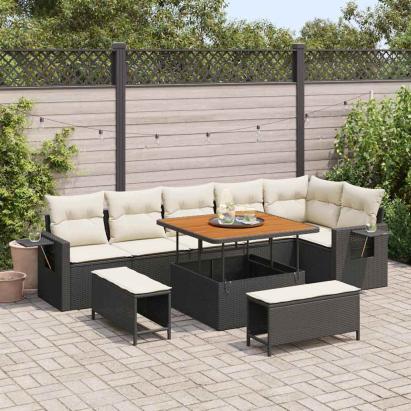 Set de canapele pentru grădină 9 pcs Negru poliratan GartenMobel Dekor