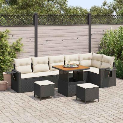 Set de canapele pentru grădină 9 pcs Negru poliratan GartenMobel Dekor