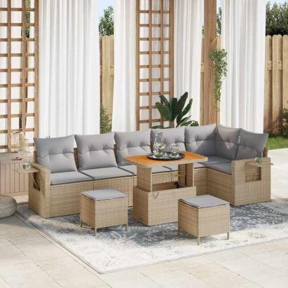 Set de canapele pentru grădină 9 pcs Bej poliratan GartenMobel Dekor