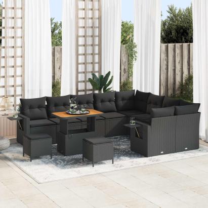 Set de canapele pentru grădină 12 pcs Negru poliratan GartenMobel Dekor