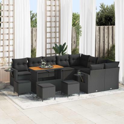 Set de canapele pentru grădină 13 pcs Negru poliratan GartenMobel Dekor