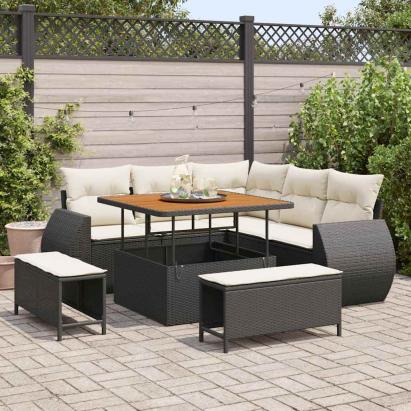 Set de canapele pentru grădină 8 pcs Negru poliratan GartenMobel Dekor