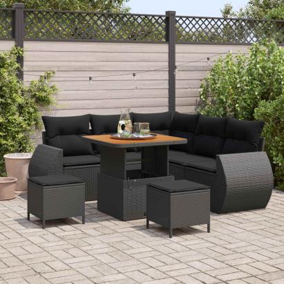 Set de canapele pentru grădină 8 pcs Negru poliratan GartenMobel Dekor