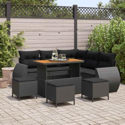 Set de canapele pentru grădină 9 pcs Negru poliratan GartenMobel Dekor