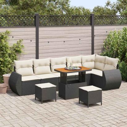 Set de canapele pentru grădină 9 pcs Negru poliratan GartenMobel Dekor
