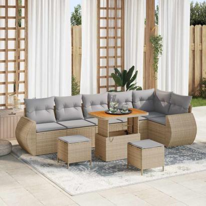 Set de canapele pentru grădină 9 pcs Bej poliratan GartenMobel Dekor