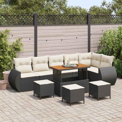 Set de canapele pentru grădină 10 pcs Negru poliratan GartenMobel Dekor