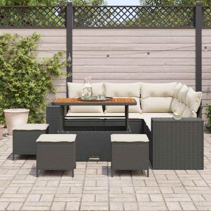 Set de canapele pentru grădină cu pernă 9 pcs Negru poliratan GartenMobel Dekor