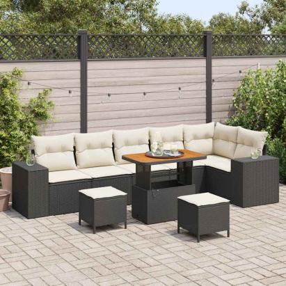 Set de canapele pentru grădină cu pernă 9 pcs Negru poliratan GartenMobel Dekor