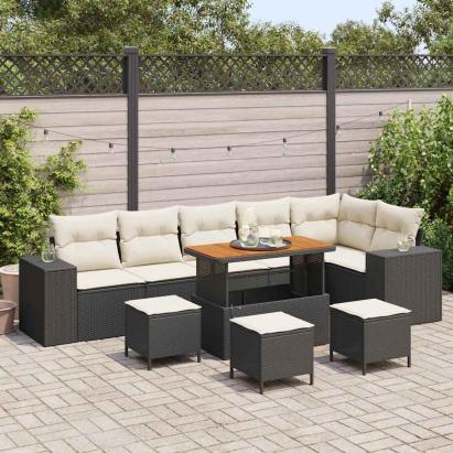 Set de canapele pentru grădină 10 pcs Negru poliratan GartenMobel Dekor