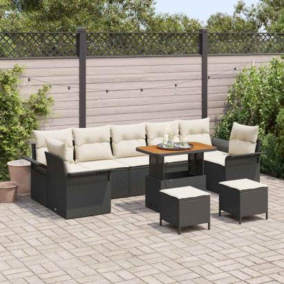 Set de canapele pentru grădină cu pernă 10 pcs Negru poliratan GartenMobel Dekor