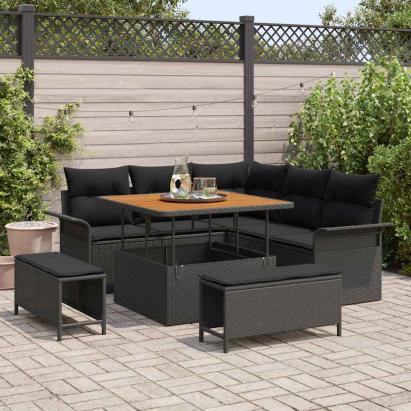 Set de canapele pentru grădină cu pernă 8 pcs Negru poliratan GartenMobel Dekor