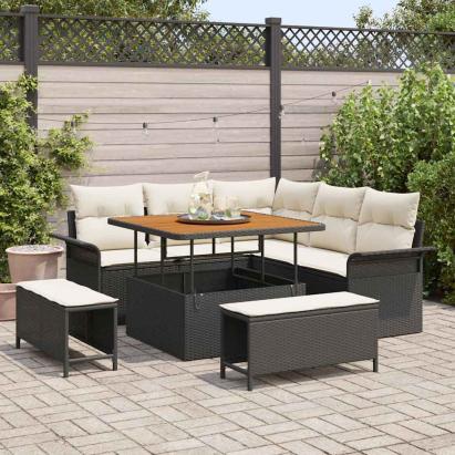 Set de canapele pentru grădină cu pernă 8 pcs Negru poliratan GartenMobel Dekor