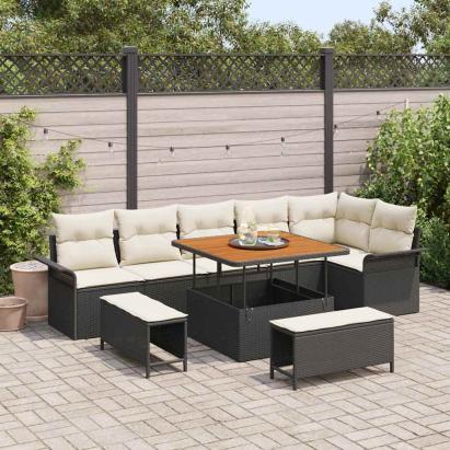 Set de canapele pentru grădină cu pernă 9 pcs Negru poliratan GartenMobel Dekor