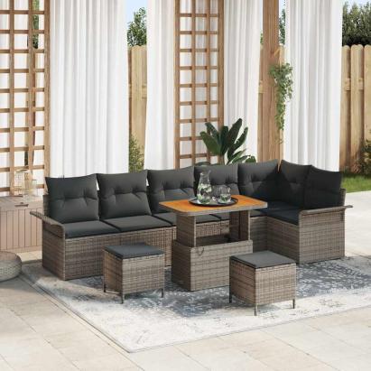 Set de canapele pentru grădină cu pernă 9 pcs Gri poliratan GartenMobel Dekor
