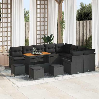 Set de canapele pentru grădină cu pernă 13 pcs Negru poliratan GartenMobel Dekor