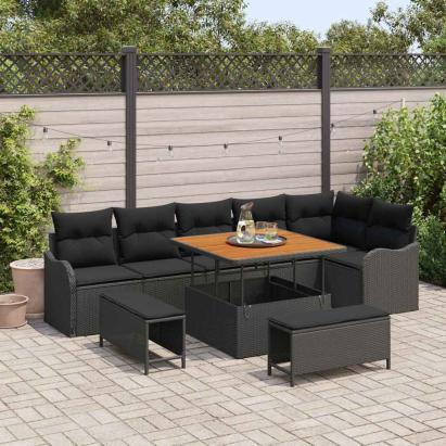 Set de canapele pentru grădină cu pernă 9 pcs Negru poliratan GartenMobel Dekor