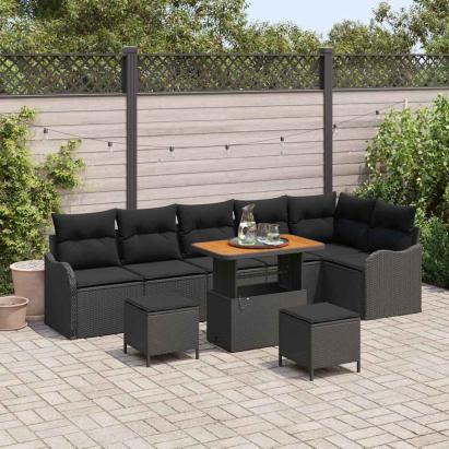 Set de canapele pentru grădină cu pernă 9 pcs Negru poliratan GartenMobel Dekor
