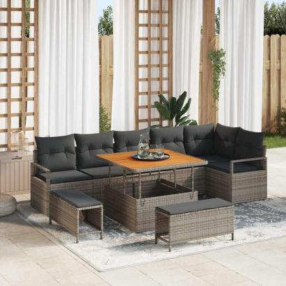 Set de canapele pentru grădină cu pernă 9 pcs Gri Rattan poli GartenMobel Dekor