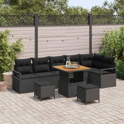 Set de canapele pentru grădină cu pernă 9 pcs Negru Rattan poli GartenMobel Dekor