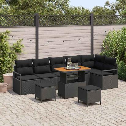 Set de canapele pentru grădină cu pernă 9 pcs Negru Rattan poli GartenMobel Dekor
