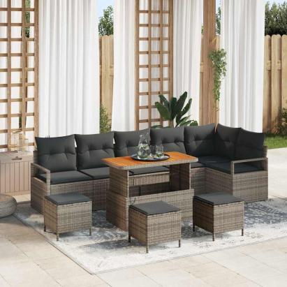 Set de canapele pentru grădină cu pernă 10 pcs Gri Rattan poli GartenMobel Dekor