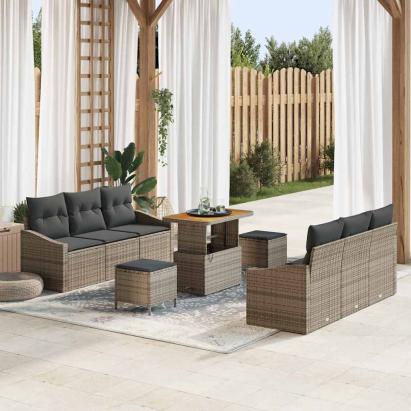 Set de canapele pentru grădină cu pernă 9 pcs Gri poliratan GartenMobel Dekor