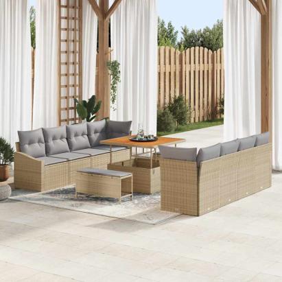 Set de canapele pentru grădină cu pernă 11 pcs Bej poliratan GartenMobel Dekor
