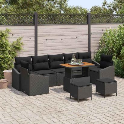 Set de canapele pentru grădină cu pernă 10 pcs Negru poliratan GartenMobel Dekor