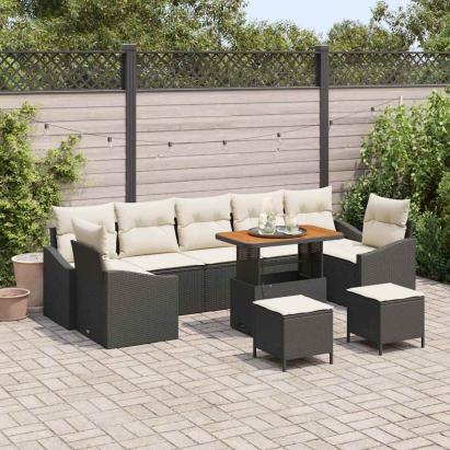 Set de canapele pentru grădină cu pernă 10 pcs Negru poliratan GartenMobel Dekor
