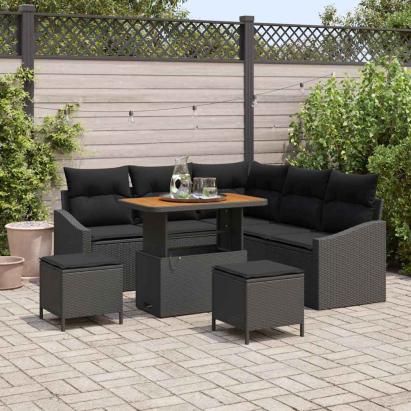 Set de canapele pentru grădină cu pernă 8 pcs Negru poliratan GartenMobel Dekor